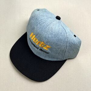 Vintage Hertz Cars Hat Cap Strapback Blue Denim Equipment Rental Work USA 90s